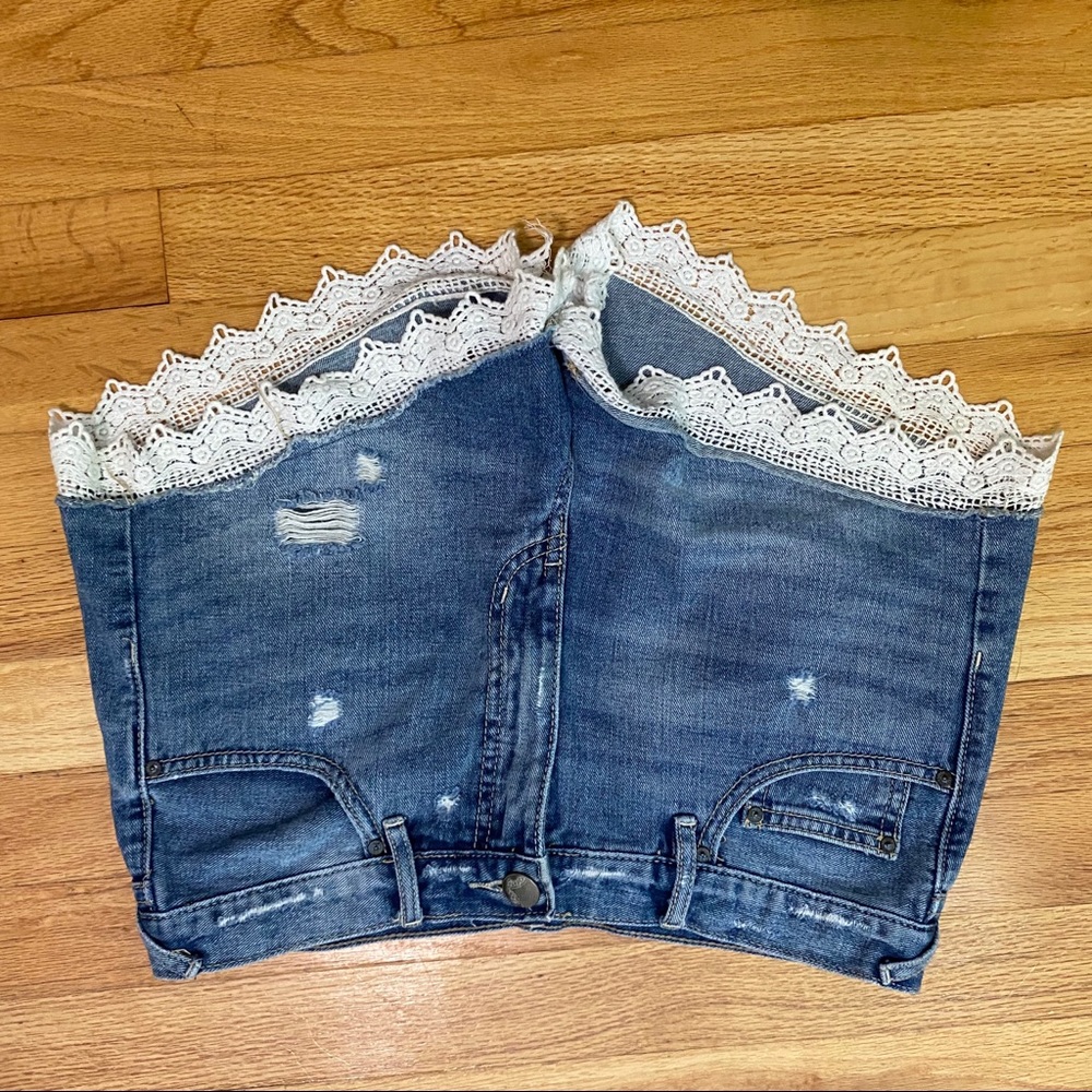 Free People Crochet Lace Trim  Denim Shorts